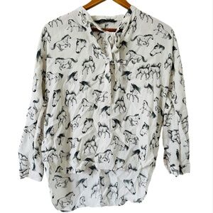 Zara Horse Print Shirt Blouse White Size M